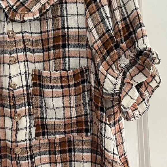 Pilcro Plaid Button Down Shirt - Brown and White - Picture 5 of 8
